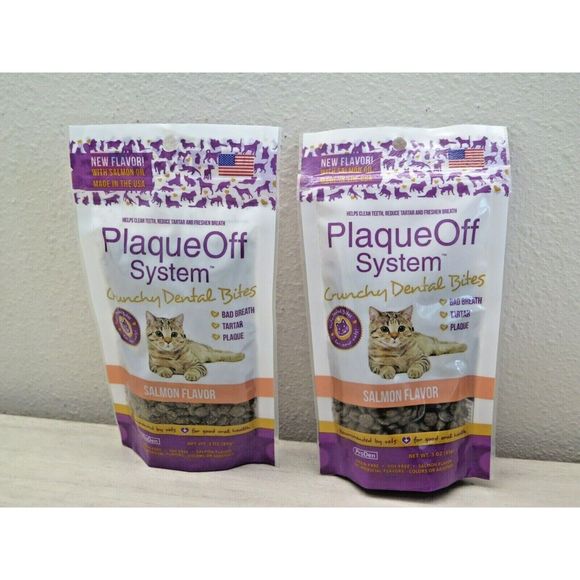 ProDen PlaqueOff Crunchy Dental Bites Salmon Cat Lot of 2 Bags - Picture 1 of 4